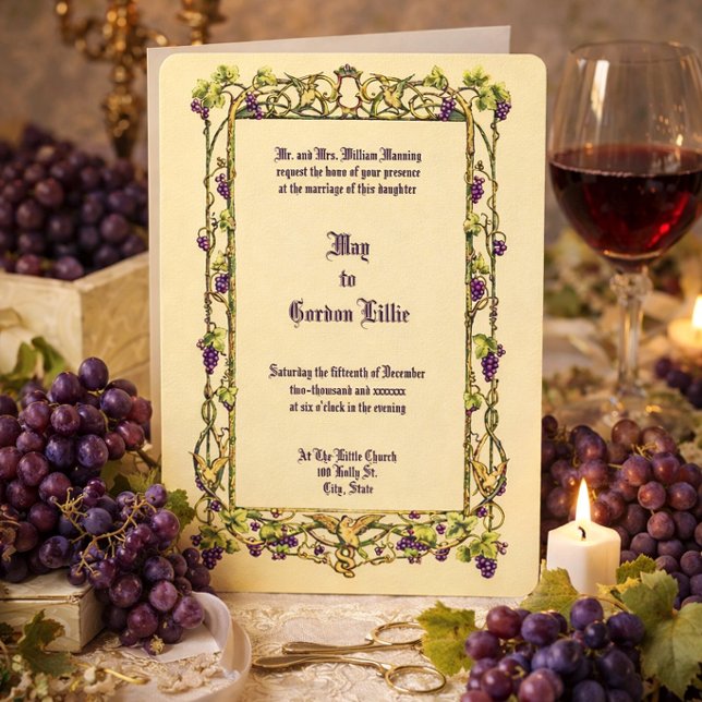 Invitation Bordure de mariage au vignoble et aux colombes Art (Créateur téléchargé)