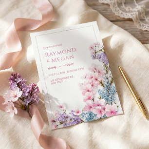 Invitation Bordure de mariage botanique enduit blanc Sakura r