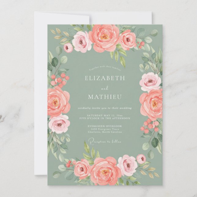 Invitation Bordure de mariage Fleur de corail (Devant)