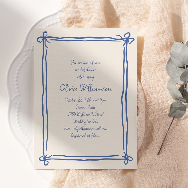 Invitation Bordure de nœud bleu pour mariage Cornflower (Créateur téléchargé)
