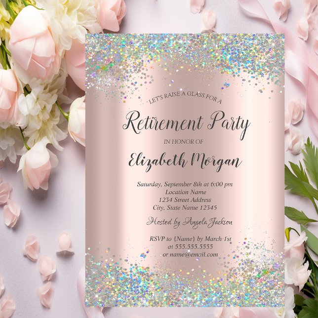 Invitation Bordure de paillettes Rose Gold Retraite (Créateur téléchargé)