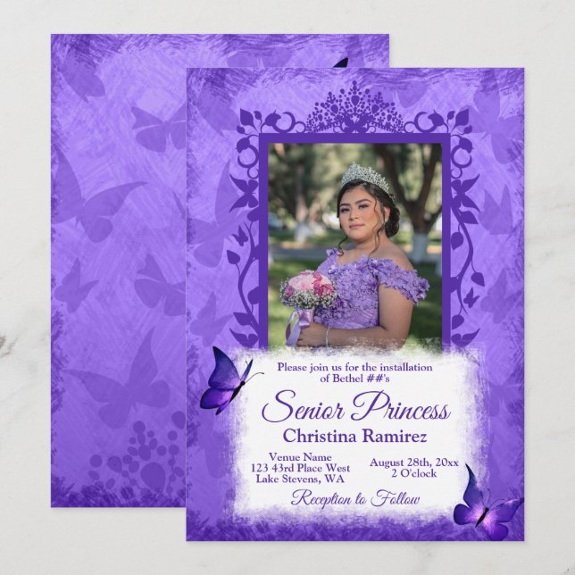 Invitation Bordure de papillon violet Installation de la rein (Devant / Derrière)