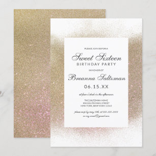 Invitation Bordure de poussière scintillante or glamour blanc