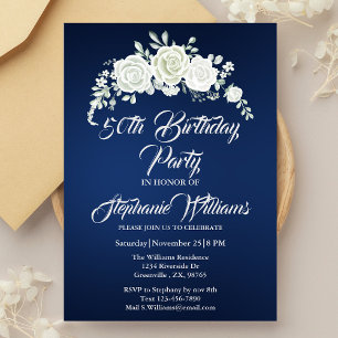 Invitation Bordure de rose blanche Vintage femme 50e annivers