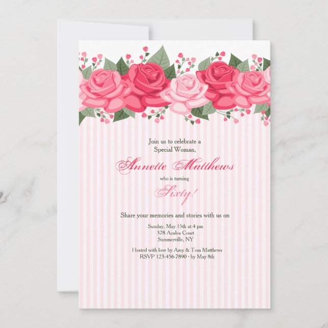 Invitation Bordure de Roses (Devant)
