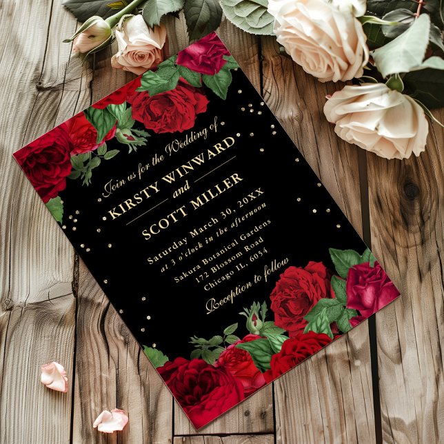 Invitation Bordure de roses rouges florale de mariage (Créateur téléchargé)