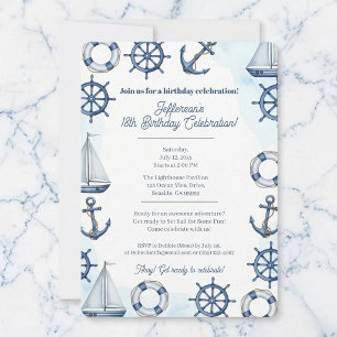 Invitation Bordure de roue d'ancre d'aquarelle nautique
