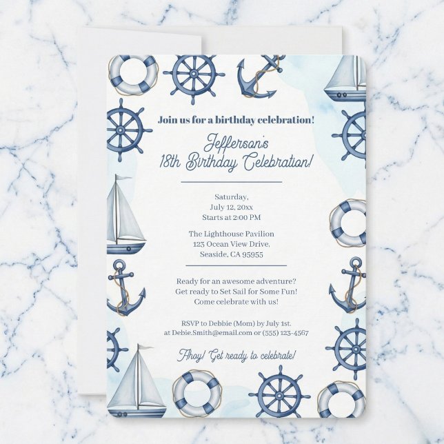 Invitation Bordure de roue d'ancre d'aquarelle nautique (Anchor your special date.)