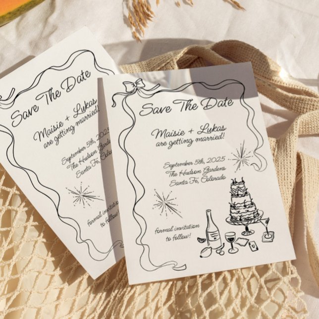 Invitation Bordure de ruban à main blanche Enregistrer la dat (Créateur téléchargé)