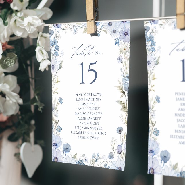 Invitation Bordure de table à fleurs sauvages bleues numéro d (Blue Wildflower Border Table Number Seating Chart)