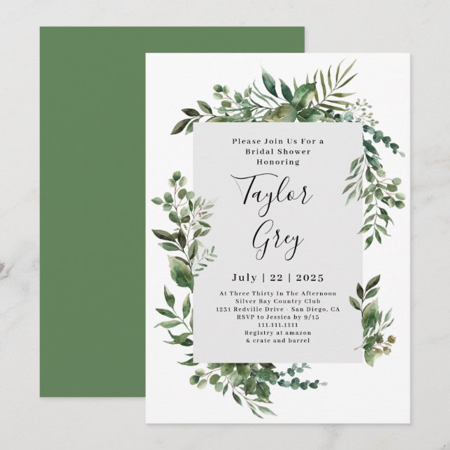 Invitation Bordure de verdure élégante Fête prénuptiale (Devant / Derrière)