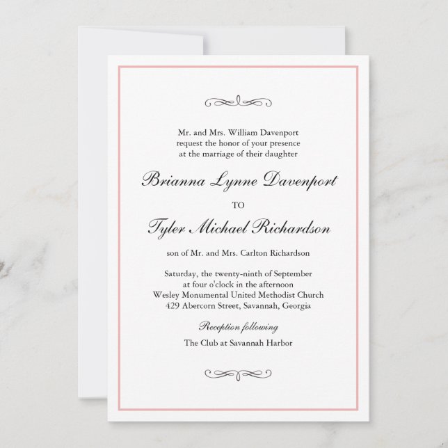 Invitation Bordure de vidage Mariage simple classique (Devant)
