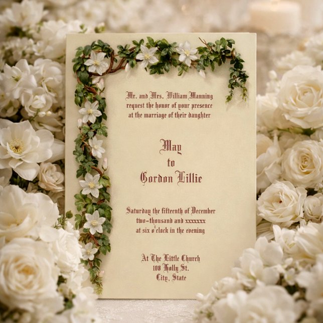 Invitation Bordure de vigne florale blanche pour mariage (Créateur téléchargé)