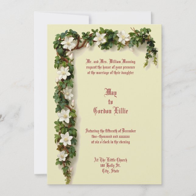 Invitation Bordure de vigne florale blanche pour mariage (Devant)