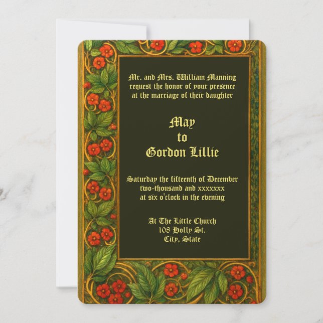 Invitation Bordure de vigne florale rouge pour mariage (Devant)