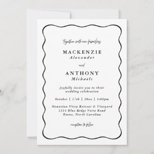 Invitation Bordure décontractée Mariage manuscrit noir vague