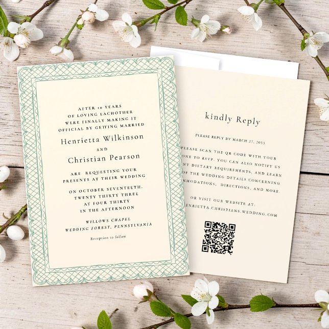 Invitation Bordure délicate en dentelle couleur crème pour ma (Créateur téléchargé)
