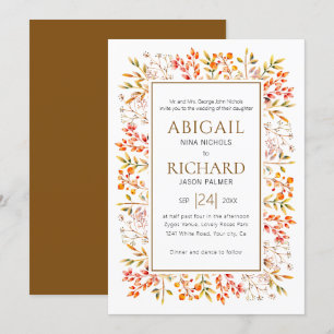 Invitation Bordure des feuilles et des baies mariage brun