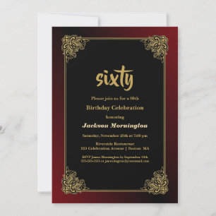 Invitation Bordure d'or décorative Bourgogne 60e anniversaire