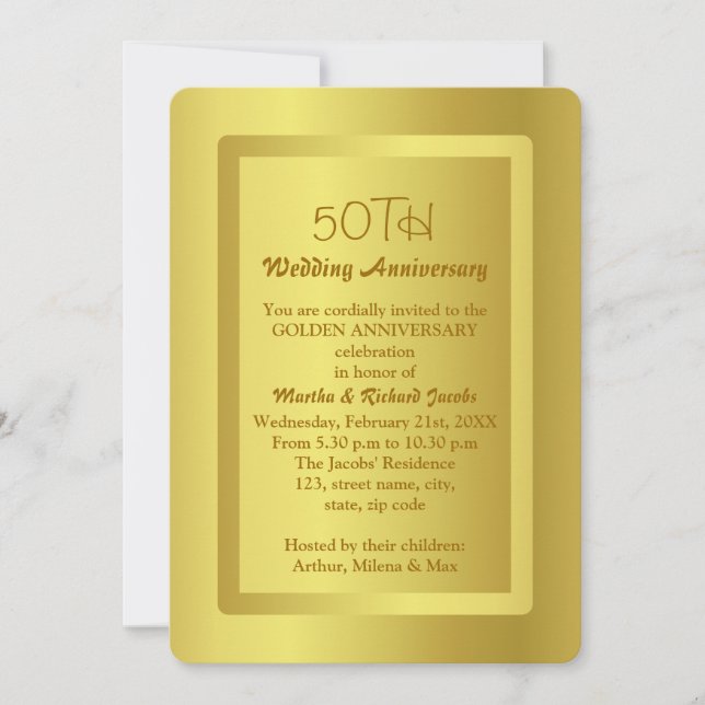Invitation Bordure dorée 50e anniversaire de mariage (Devant)