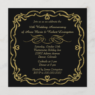 Invitation Bordure dorée Noir Cinquantenaire doré