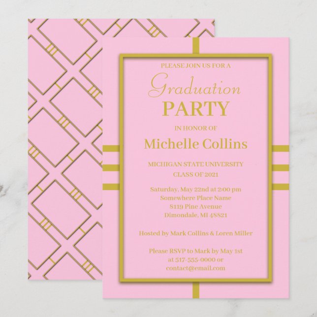 Invitation Bordure dorée simple et élégante (Devant / Derrière)