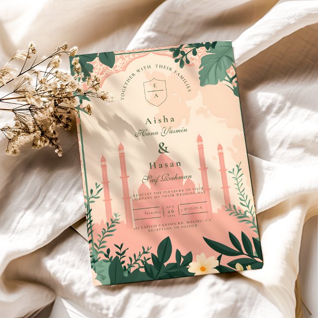 Invitation Bordure Elégant Floral Mariage islamique (Créateur téléchargé)