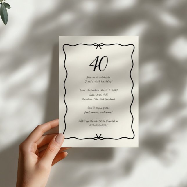 Invitation Bordure Élégante à Ruban Dessiné à la Main pour 40 (Créateur téléchargé)