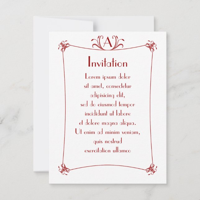 Invitation Bordure élégante personnalisable avec monogramme (Devant)