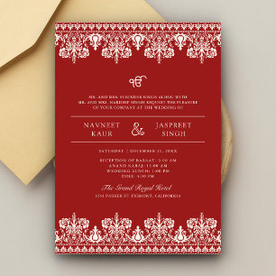 Invitation Bordure en damas d'ivoire rouge Anand Karaj Mariag