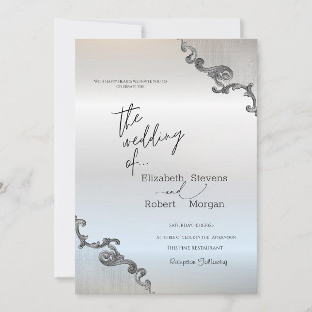 Invitation Bordure en dentelle ancienne Mariage Argent (Devant)