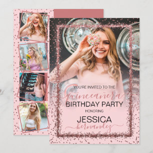 Invitation Bordure en or rose Confetti Photo Quinceañera