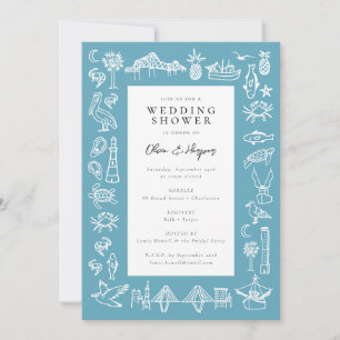 Invitation Bordure en toile de Charleston dans la douche bleu