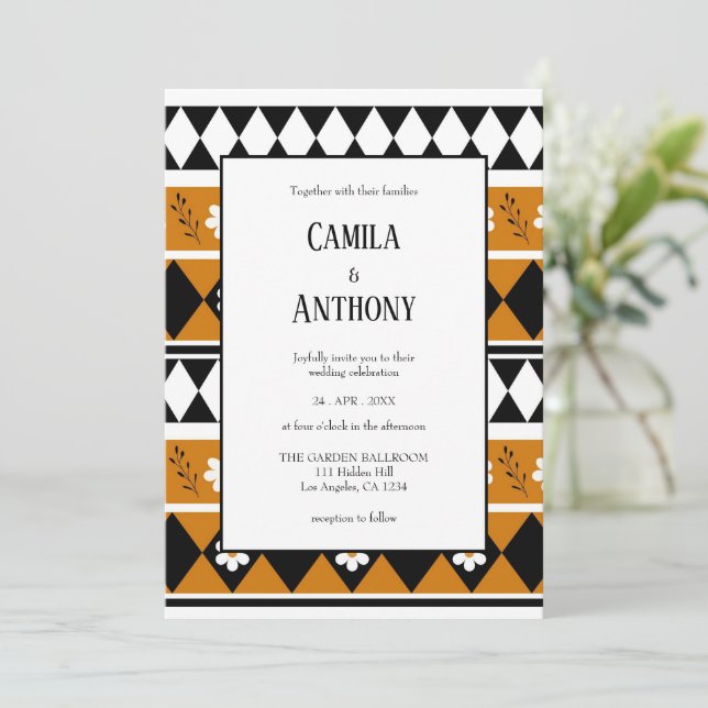 Invitation Bordure Fleur Diamant Boho Motif Floral (Debout devant)