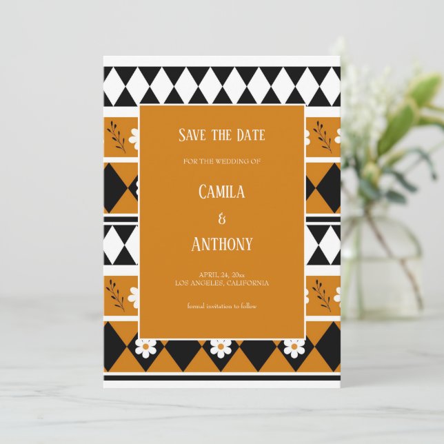 Invitation Bordure Fleur Diamant Boho Motif Floral (Debout devant)