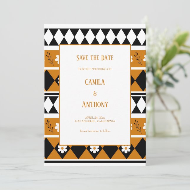 Invitation Bordure Fleur Diamant Boho Motif Floral (Debout devant)