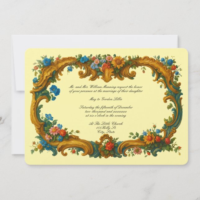 Invitation Bordure Florale Baroque Rococo Couleur (Devant)