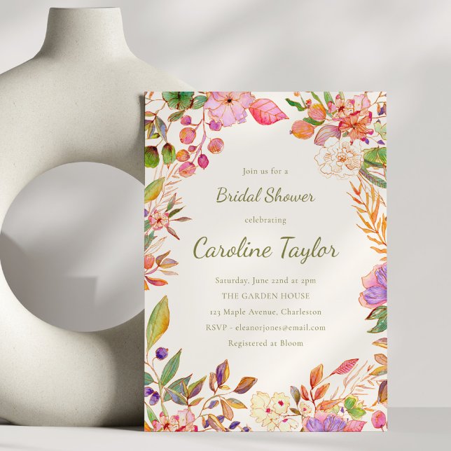 Invitation Bordure florale botanique Mariage rose vert (Créateur téléchargé)