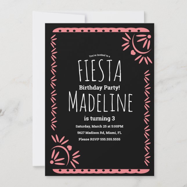 Invitation Bordure florale de fiesta d'anniversaire mexicaine (Devant)