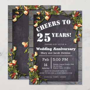 Invitation Bordure florale de tableau noir pour 25e anniversa