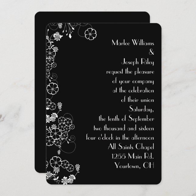 Invitation Bordure florale japonaise blanche (Devant / Derrière)