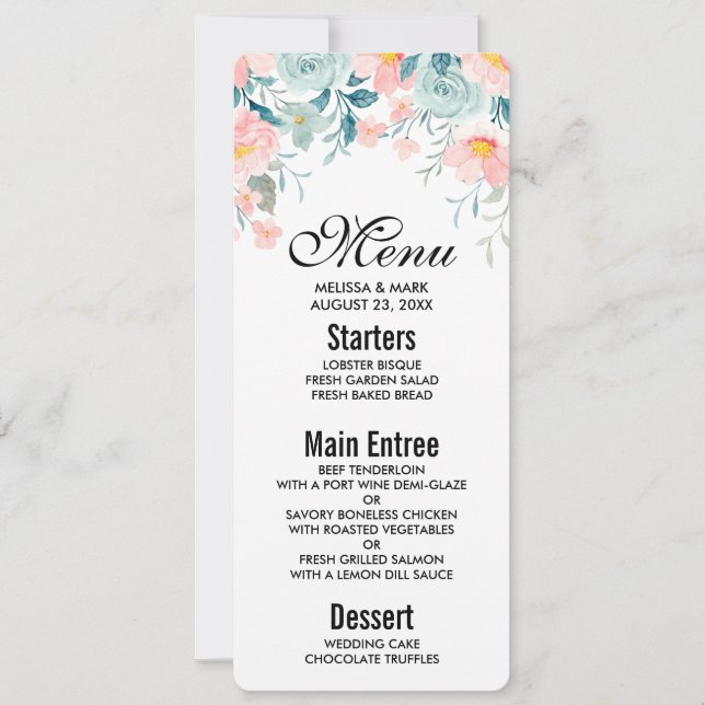 Invitation Bordure florale rose et verte (Devant)