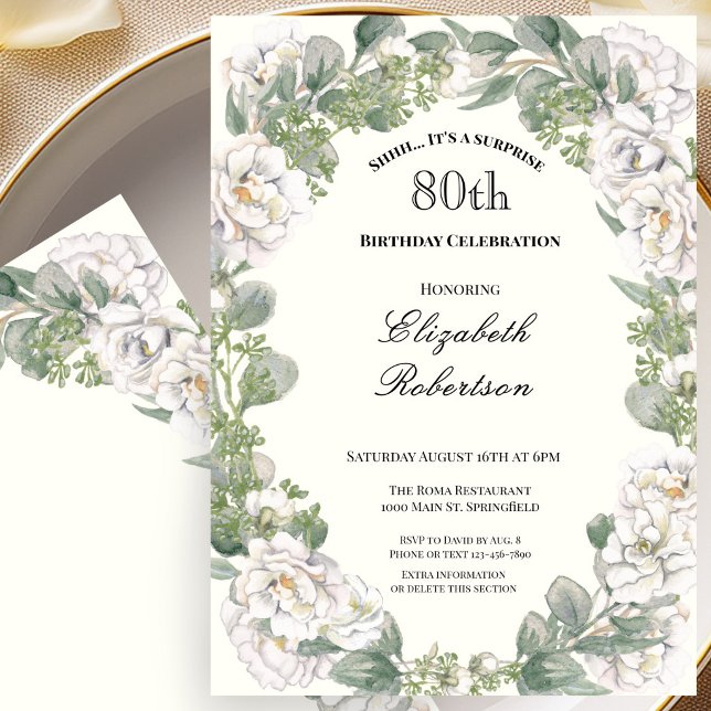 Invitation Bordure florale surprise pour les 80 ans d'une fem (Créateur téléchargé)