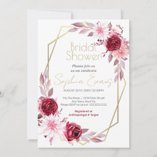 Invitation Bordure géométrique or Fête des mariées florale ro