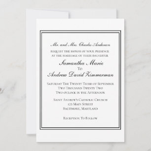 Invitation Bordure noire blanche Classique Formel Mariage élé