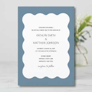 Invitation Bordure ondulée moderne rétro Dusty Mariage bleu