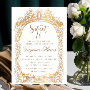 Invitation Bordure or classique Sweet sixteen 16 Anniversaire