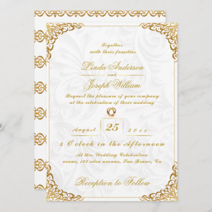 Invitation Bordure Or Glamor Luxe & Mariage Fleur Nordique