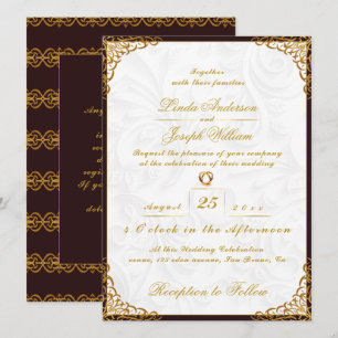 Invitation Bordure Or Glamor Luxe & Mariage Fleur Nordique