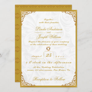 Invitation Bordure Or Glamor Luxe & Mariage Fleur Nordique